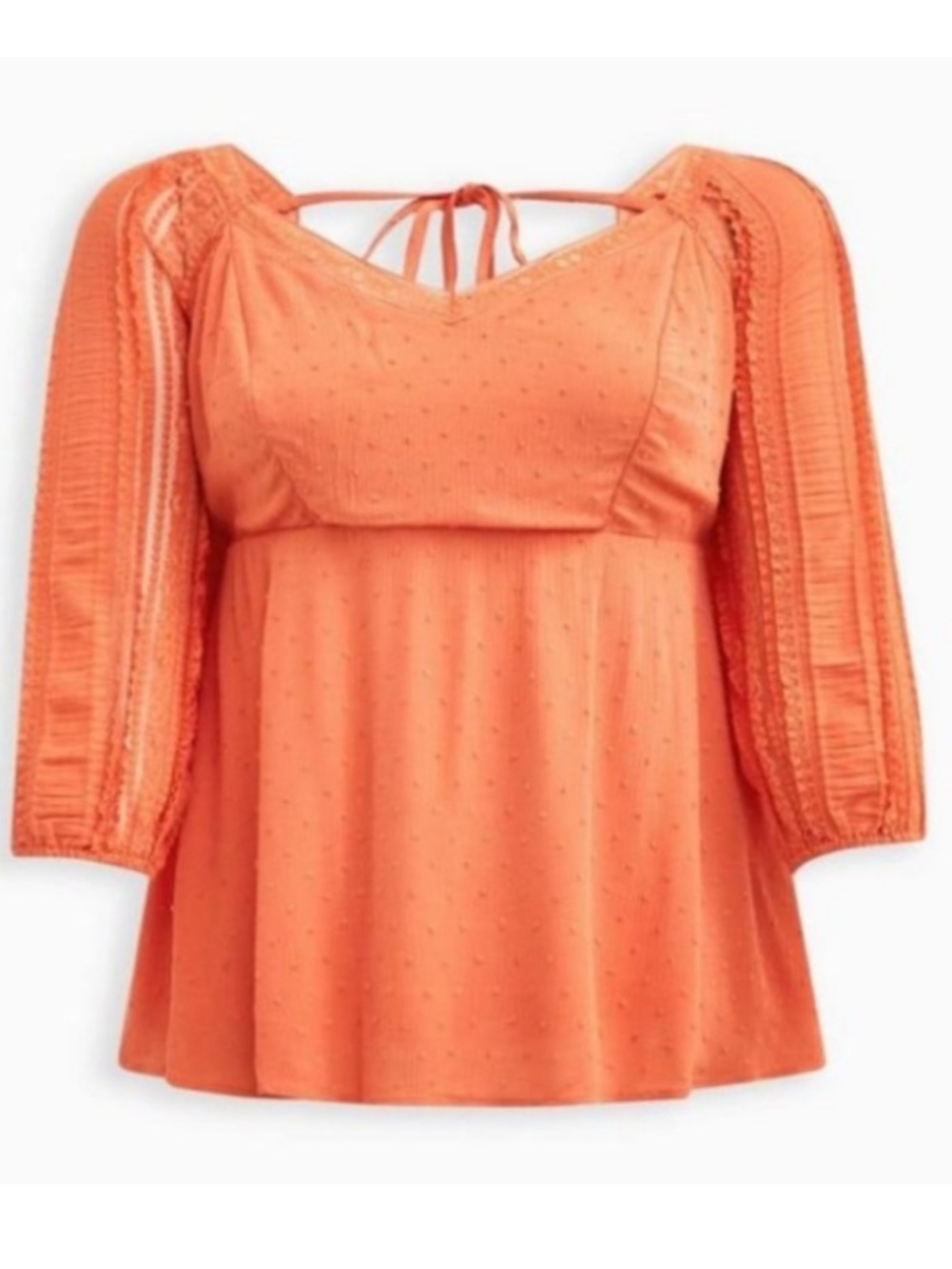 Torrid Peplum Gauze Clip Dot Smocked Tie-Back Top Women’s 2 2X Coral Blouse